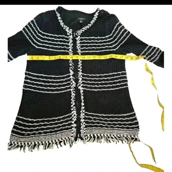 Ann Taylor Womens Black And White Frayed Knit Zip Up Sweater M - Picture 11 of 12